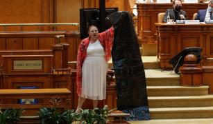 Chestorul Senatului a fost fugărit și prins de Diana Șoșoacă în Parlament, după ce i-a luat sacul de morgă. "M-a lovit!"