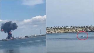 Momentul exploziei de la Rafinăria Petromidia, surprins de un amator care filma delfini lângă stabilopozi - VIDEO