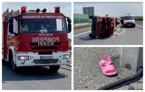 Nouă persoane rănite, după ce un microbuz s-a răsturnat pe A1