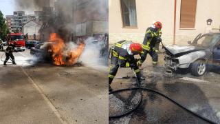 O maşină făcută scrum în centrul oraşului Satu Mare. Autoturismul a luat foc din senin