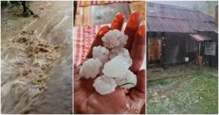 În câteva ore, ploaia şi grindina au făcut ravagii în mai multe judeţe. La Moeciu, viitura puternică a măturat totul în cale