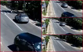 Bătrână spulberată de un BMW pe o trecere de pietoni din Suceava. Impactul a fost surprins de o cameră de supraveghere