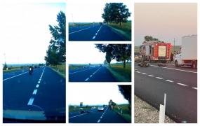 Imagini dramatice: Motociclist, la un pas de moarte după ce a fost aruncat într-un copac de o şoferiţă neatentă. Motorul s-a rupt bucăţi