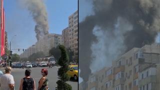 Imagini din timpul incendiului care a mistuit un bloc din Rahova. O fațadă a ars complet, de la etajul 1 la etajul 10