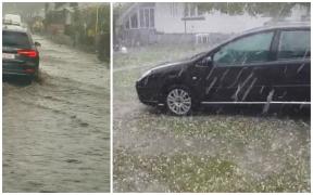 O ploaie cu grindină a făcut prăpăd în Fălticeni. În câteva minute, străzile au fost acoperite de ape