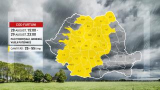 Se strică vremea în ultimul weekend din august. Meteorologii au emis cod galben de ploi pentru mai multe zone din ţară, până duminică seara