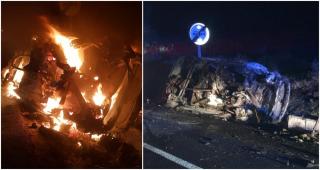 Şoferul care a ars de viu la Podu Iloaiei era din Iași. Imagini cu mașina în flăcări, filmate la scurt timp după accident