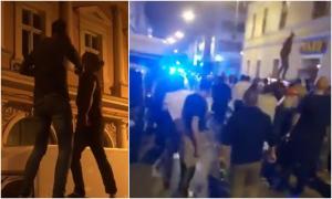 Chef în miez de noapte, pe o stradă din Satu Mare. Zeci de petrecăreţi nu au mai avut loc în club aşa că au dat o petrecere ad-hoc