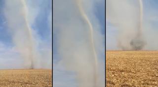 "Diavol de praf" filmat la Bistreț, în Dolj, Martorii, uimiți de forța naturii: "Mamă, cât e de mare! Vine spre noi"