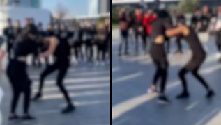 Două eleve de clasa a noua și-au împărțit pumni și picioare sub ochii colegilor, în Promenada Mall. "Genunchi în față! Dă-i!"