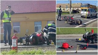 Tânără motociclistă în stare critică, după ce mașina din față a frânat brusc pe trecere. Șoferița ar fi încercat să evite un cățel