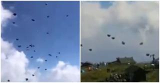 Zeci de corturi, transformate în zmee, în China. Vântul puternic le-a purtat în zbor deasupra munţilor