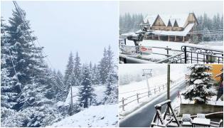 La munte a venit iarna, este frig și ninge de ore bune. La Rânca și Straja s-a depus deja strat de zăpadă