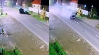 Tânăr de 19 ani, la un pas de moarte, după ce a fost proiectat din mașină în urma unui accident în Satu Mare. Momentul impactului surprins de o cameră de supraveghere