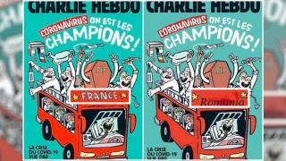 O copertă Charlie Hebdo falsă prezintă România drept ”campioană la coronavirus”: Ilustrează perfect criza sanitară din țară