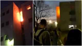 Cămin de elevi din Filiași, în flăcări. Incendiul ar fi pornit de la o țigară lăsată aprinsă