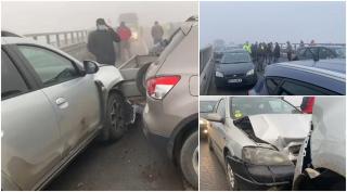 Primele imagini de la accidentul cu 21 de maşini din Sânpaul, în Mureș. Traficul este blocat total, șoferii sunt direcționați spre autostradă