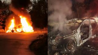 Un bărbat a scăpat ca prin urechile acului dintr-o mașină cuprinsă de flăcări, în Vâlcea