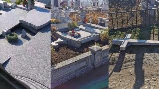 Cimitirul din Zărneşti, ţinta vandalilor: Zeci de monumente, cruci şi plăci memoriale au fost sparte sau dărâmate