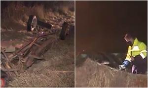Căruță făcută bucăți de o maşină, pe marginea unui drum din Mureş. Un alt şofer s-a răsturnat, încercând să evite o coliziune