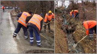 "A plouat şi... ghinion". Tot cimentul turnat de nişte muncitori pe marginea şoselei spre Poiana Braşov s-a scurs în vale, prin pădure
