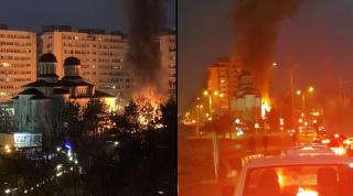 Incendiu puternic lângă Biserica Parc Plumbuita din București. Magazia aflată în curtea lăcaşului de cult s-a făcut scrum