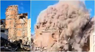 Termocentrala de la Doiceşti, pusă la pământ. Clădirea a fost demolată în câteva secunde