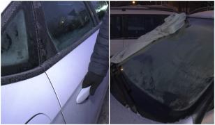 Gerul năprasnic le-a dat de furcă şoferilor. Maşinile au îngheţat bocnă: ''Abia am deschis uşile''