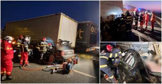 Imagini de coșmar pe autostrada A1, trei morți după ce o Skoda s-a înfipt într-un TIR, la Nădlac. Accidentul, la ieșirea din țară
