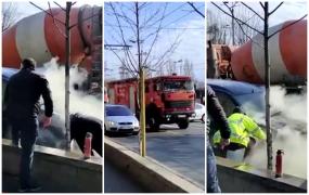 Intervenţie promptă a unui poliţist local, după ce o maşină a luat foc în Capitală. Pompierii au găsit incendiul aproape stins