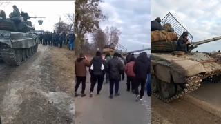 Zeci de ucraineni au blocat un tanc rusesc și i-au forțat pe soldați să dea înapoi