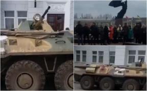 Moment emoţionat: Locuitorii din Berdeansk cântă imnul național în fața trupelor ruse de ocupație