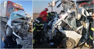 Accident înfiorător cu doi șoferi morți, pe A1 București-Pitești. Mașinile lor au fost strivite între două TIR-uri
