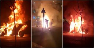 O mașină a luat foc în mers pe o stradă din București, după ce i s-a desprins toba