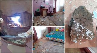 O familie din Hunedoara s-a trezit cu un bolovan în casă. Piatra a trecut prin acoperiş si s-a oprit într-o cameră de la etaj