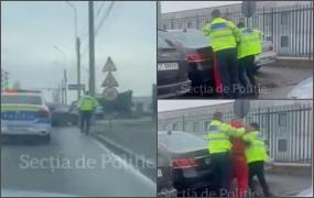 Șofer fugar, scos din mașină cu forța și imobilizat, după o urmărire ca în filme la Craiova
