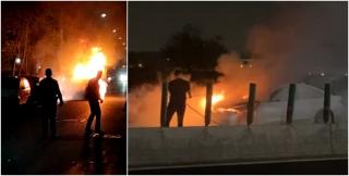 "Plecaţi, mă, de acolo! Arde de zece minute". Două mașini au luat foc în mers, din cauza unor defecţiuni la motor