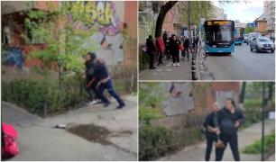 "Nu mai da, nu mai da în el!" Momentul în care un şofer STB a luat la bătaie un biciclist-livrator