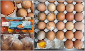 Ouă sparte, murdare de excremente şi expirate, găsite de inspectorii ANPC în magazine