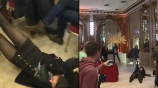 Femeie pusă la pământ și târâtă pe jos, după ce a afișat o fotografie cu Marin Le Pen și Vladimir Putin