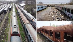 CFR Călători ascunde un cimitir de vagoane vechi, la doi paşi de Gara de Nord din Bucureşti. Aprope 200 de vagoane stau nemişcate de un deceniu