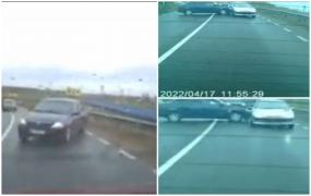 Accident rutier surprins de o cameră de bord: A încercat o depăşire periculoasă şi a intrat pe contrasens
