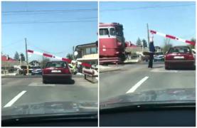 Şoferiţă salvată de mecanicul de tren, după ce a rămas cu maşina blocată sub barieră. Accident evitat la limită în Constanţa