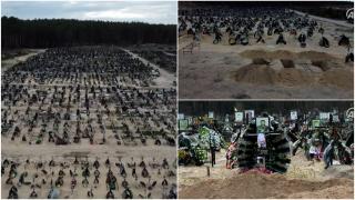 O dronă a filmat sute de morminte noi la Irpin. 269 de cadavre, examinate de poliție. Imagini tulburătoare