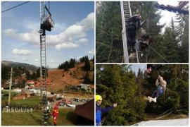Zeci de turişti blocaţi în telescaun, chiar şi la 15 metri de sol. Misiune dificilă de salvare la Vatra Dornei