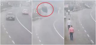 Beat criță, a ajuns cu mașina în aer după ce s-a înfipt într-un podeț. Accident spectaculos filmat la Șomcuța Mare, în Maramureș