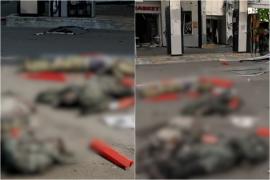 Morgă în aer liber la marginea Harkovului. Cadavrele unor soldați, aranjate în formă de Z. Un militar incendiat a fost urcat pe o barieră antitanc