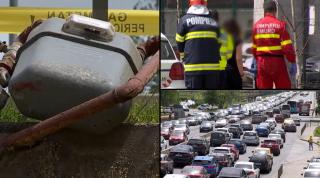 O șoferiță cu doi copii în mașină, la un pas de tragedie în Otopeni. A retezat o țeavă de gaz, care putea exploda oricând