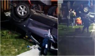 O șoferiță din Vrancea a rămas încarcerată după ce s-a răsturnat cu mașina. Fiul de 3 ani a suferit răni ușoare