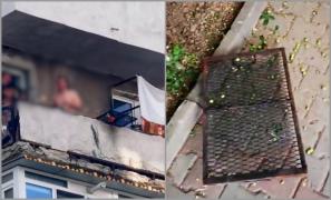 Patru tineri din Focşani au încins grătarul pe balcon, dar l-au scăpat din greşeală de la etajul 8. Luneta unei maşini parcate a fost făcută praf